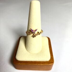 Pretty Bird Jewelry NWOT Rose Gold Plated Iridescent Butterfly Floral Ring